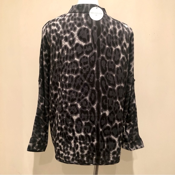 Patrizia Luca Milano Animal Print Notch V Neck Hi Low Blouse, L NWT - Picture 7 of 9